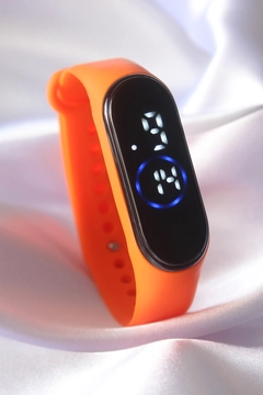 A wholesale clothing model wears EBJ10927 - Digital Clock - Orange, Turkish wholesale Watch of Ebijuteri