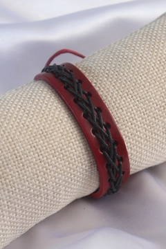 A wholesale clothing model wears EBJ10043 - Bracelet - Claret Red Black, Turkish wholesale Bracelet of Ebijuteri