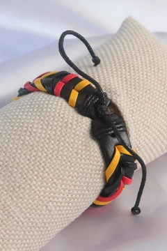 A wholesale clothing model wears EBJ10049 - Bracelet - Yellow Red Black, Turkish wholesale Bracelet of Ebijuteri
