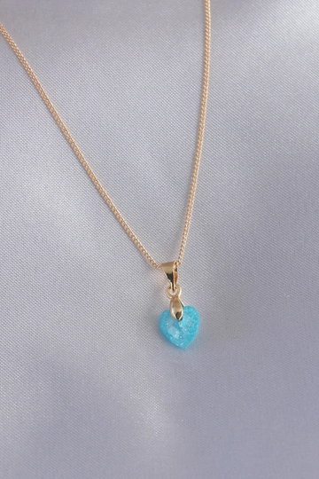 A wholesale clothing model wears  Gold Color Blue Crystal Heart Figure Women Necklace
, Turkish wholesale Necklace of Ebijuteri
