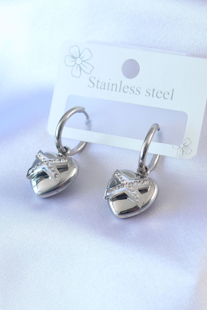 Ebijuteri 316L الصلب الفضة اللون الزركون حجر التفاصيل أقراط القلب نموذج المرأة ملابس بالجملة 0