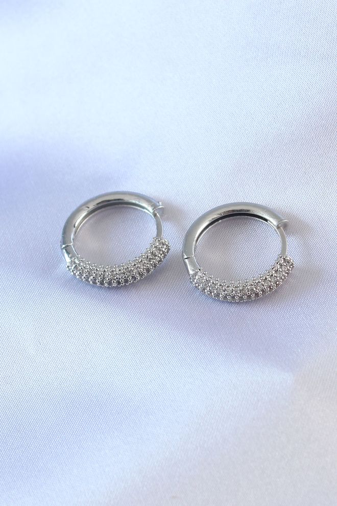 Ebijuteri Pendientes Mujer Modelo Anillo Circón Piedra Latón Plata Ropa al por mayor 0