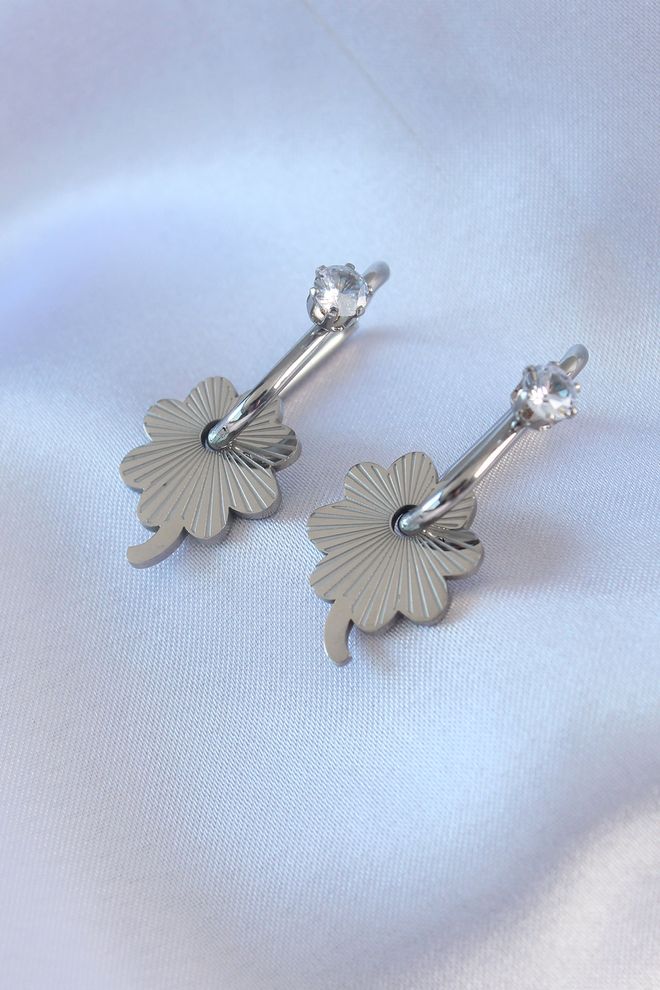 Ebijuteri 316L Çelik Gümüş Renk Zirkon Taşlı Kadın Göçmen Küpesi Toptan Giyim 0