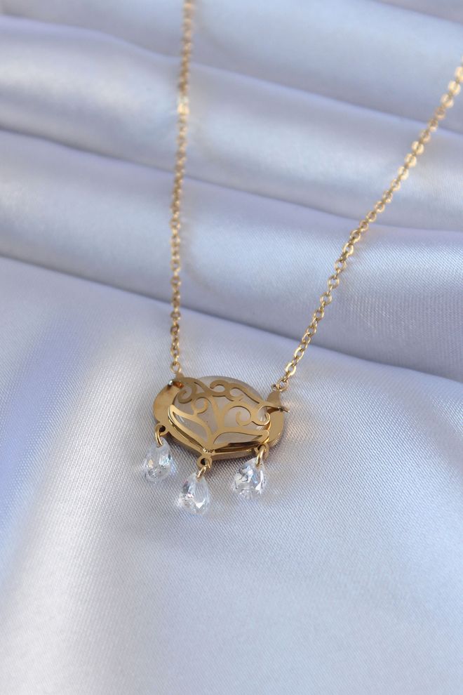 Ebijuteri 316L Steel Gold Color Lotus Model Zircon Stone Women's Necklace Wholesale Clothing 0