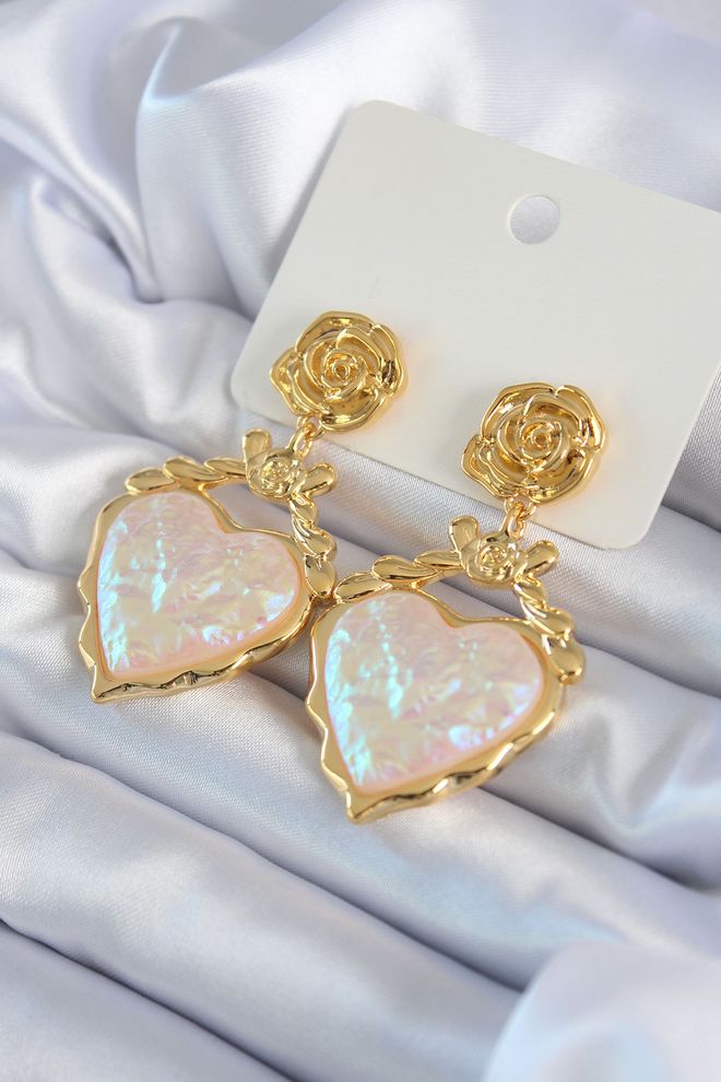 Ebijuteri Χρυσό Χρώμα Rose Dangle Heart Model Brass VIP Γυναικεία Σκουλαρίκια Χονδρικό εμπόριο ενδυμάτων 0