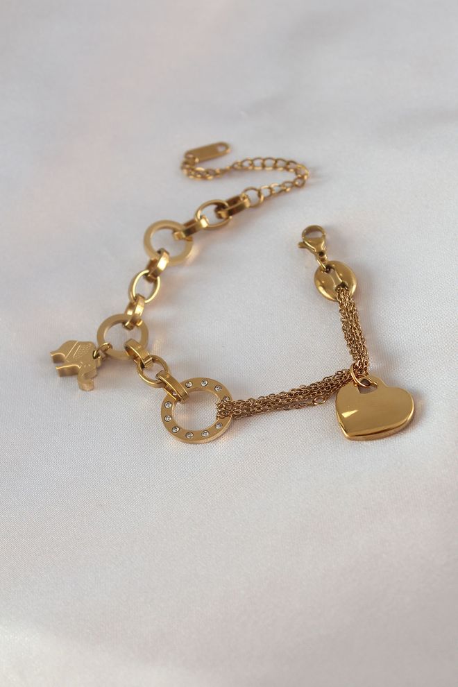 Ebijuteri Pulsera De Mujer Con Detalle De Piedra De Circón Modelo Cadena De 2 Piezas Color Oro Acero 316L Ropa al por mayor 0