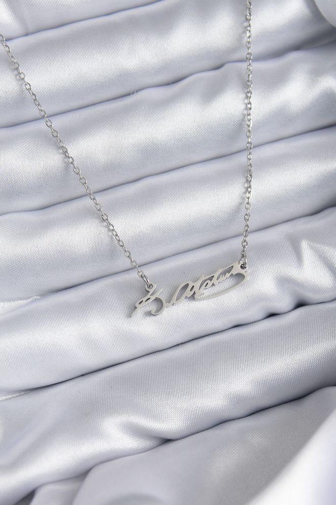 Ebijuteri Corrente de aço 316L cor prata Ataturk Signature Figure colar feminino Roupas por atacado 0