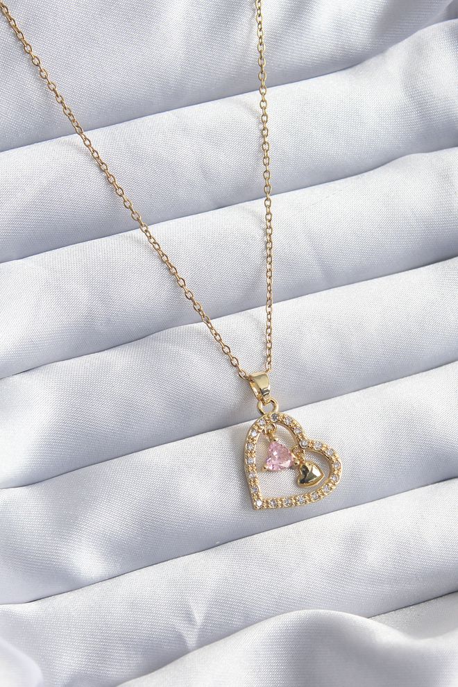 Ebijuteri 316L Staal Goudkleurige Ketting Zirkoon Steen Hart Model Damesketting Groothandel Kleding 0