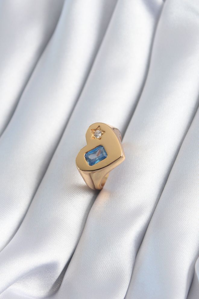 Ebijuteri Μπρούτζινο Χρυσό Χρώμα Καρδιά Μοντέλο Zircon Stone Star Detail Γυναικείο Δαχτυλίδι Χονδρικό εμπόριο ενδυμάτων 0