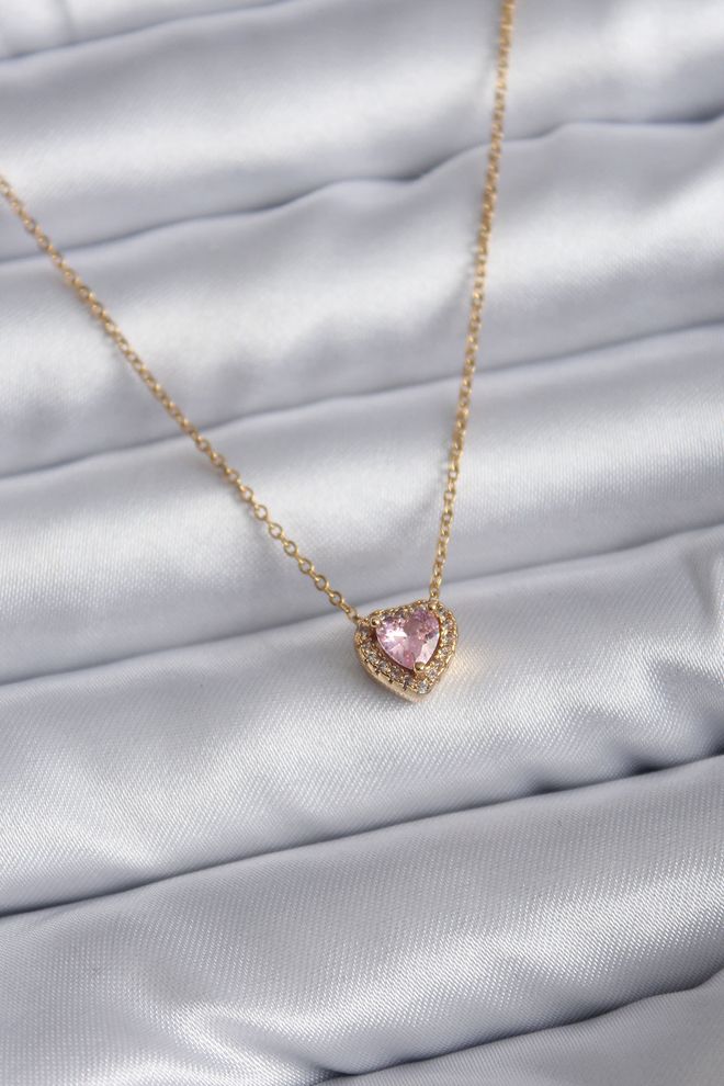 Ebijuteri 316L Stalen Ketting Goudkleurige Roze Zirkoon Steen Bedel Damesketting Groothandel Kleding 0