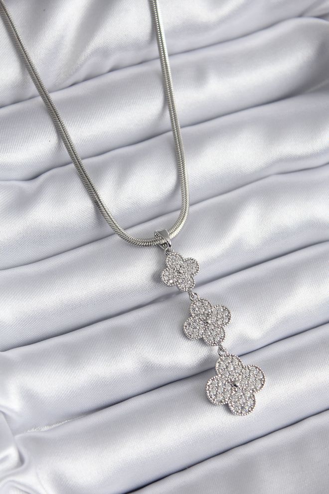 Ebijuteri 316L Staal Zilverkleurige Italiaanse Ketting Zirkoon Steen Klaver Model Damesketting Groothandel Kleding 0