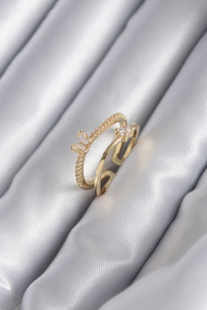 Ebijuteri Messing goudkleurige zirkoon steendetail vlindermodel damesring Groothandel Kleding 0