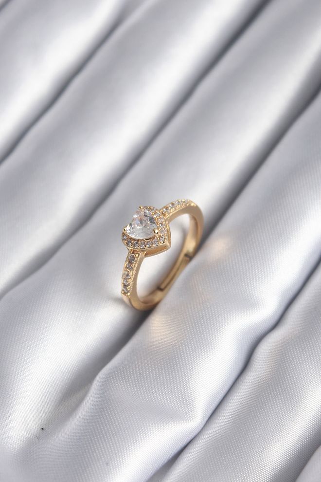 Ebijuteri Brass Gold Color Zircon Stone Heart Model Women's Ring Wholesale Clothing 0