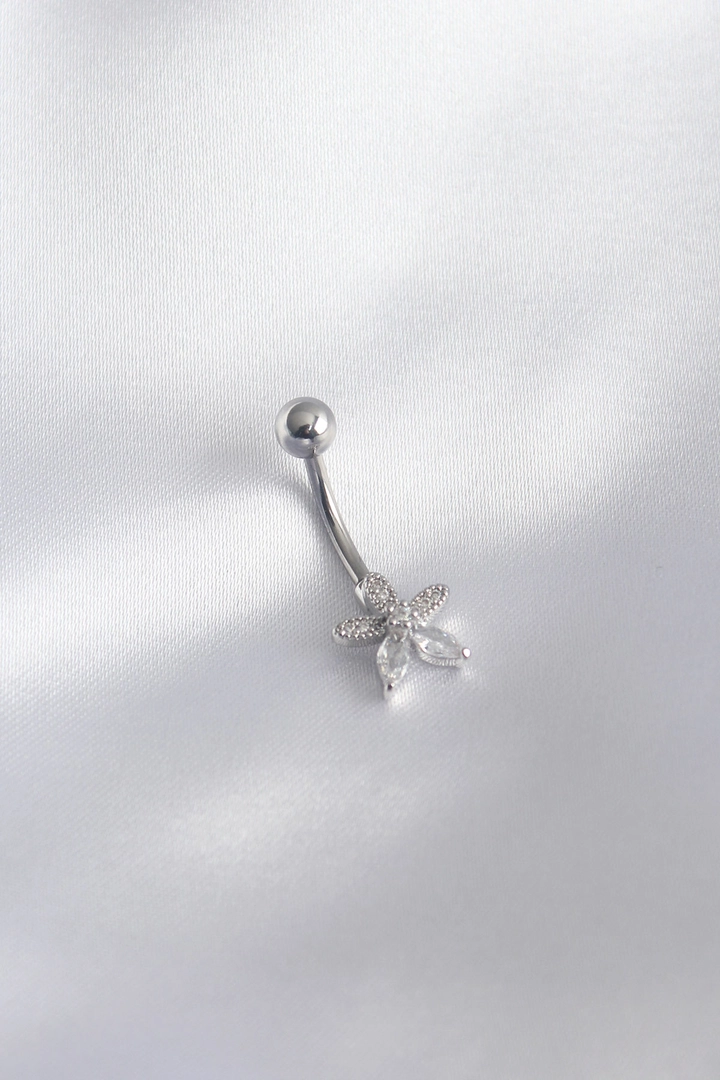 A wholesale clothing model wears ebj16299-316l-surgical-steel-zircon-stone-flower-model-processing-detail-female-belly-piercing, Turkish wholesale Piercing of Ebijuteri