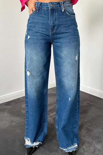 A wholesale clothing model wears  Palazzo Laser Jeans - Blue
, Turkish wholesale Jeans of Elisa