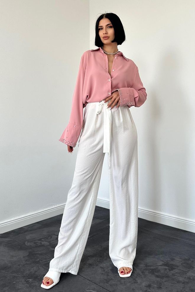 Elisa Broek met riem Ecru Groothandel Kleding Casual