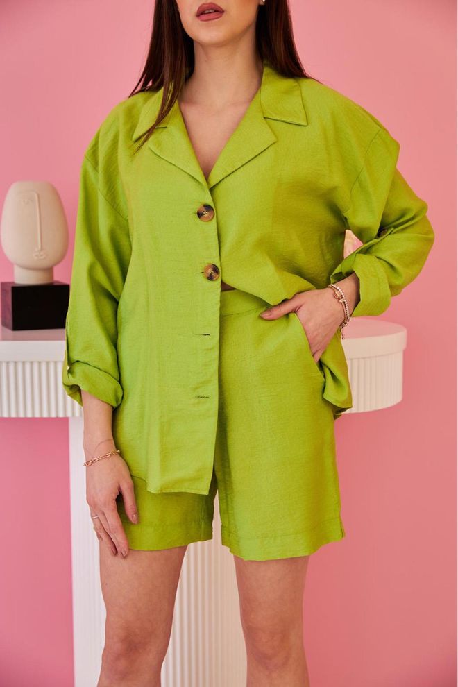Elisa Комплект Риза И Къси Панталони Със Сгънати Ръкави Зелен Дрехи на едро Небрежен