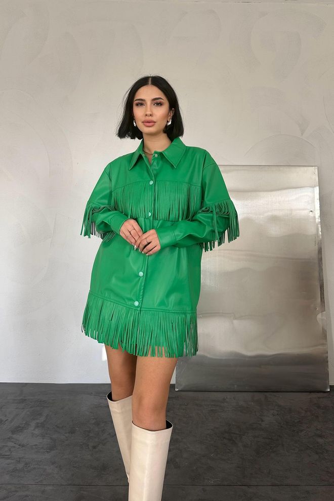 L&C Chemise Verte Oversize Style Western Glam Vêtements en gros Décontracté