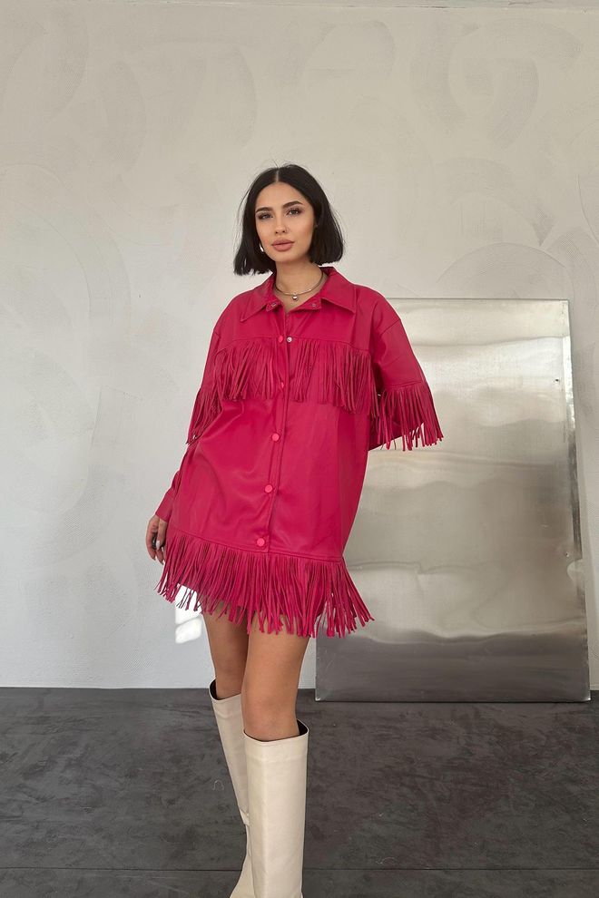 L&C Chemise Fuchsia Grande Taille Boutonnée Avec Encolure Échancrée Vêtements en gros Décontracté