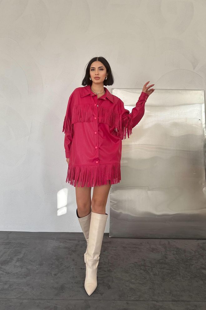 L&C Fuchsia Oversized Buttoned Shirt With Notched Neck Wholesale Clothing No Fabric