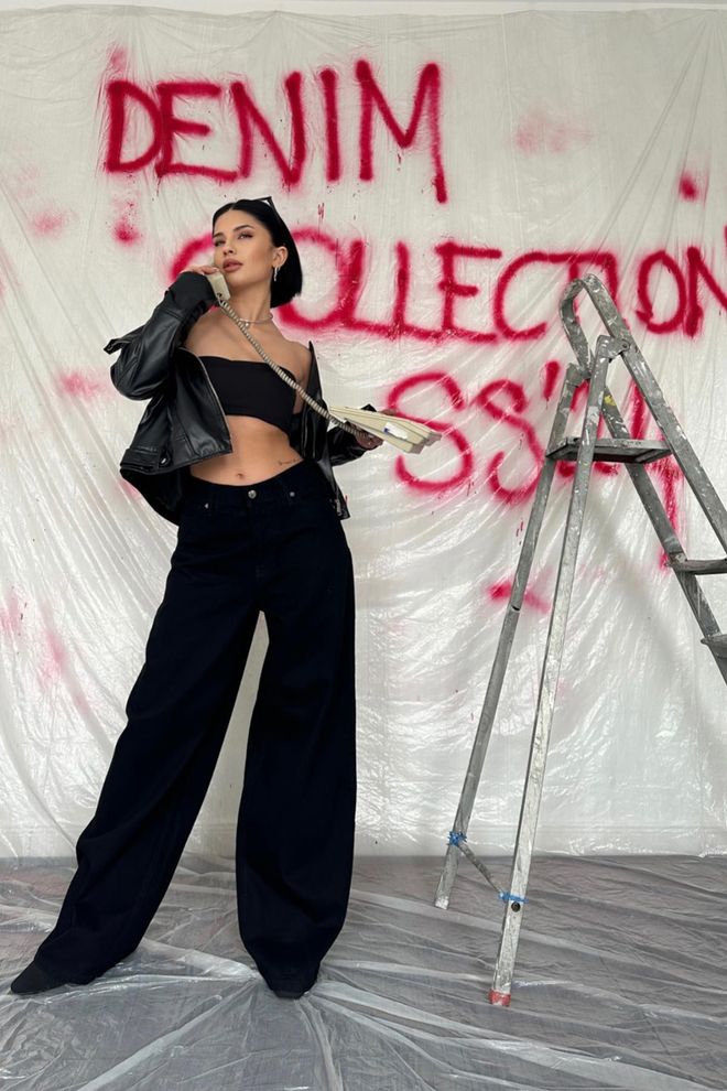 Elisa Jeans a gamba larga Nero Abbigliamento all'ingrosso Casuale