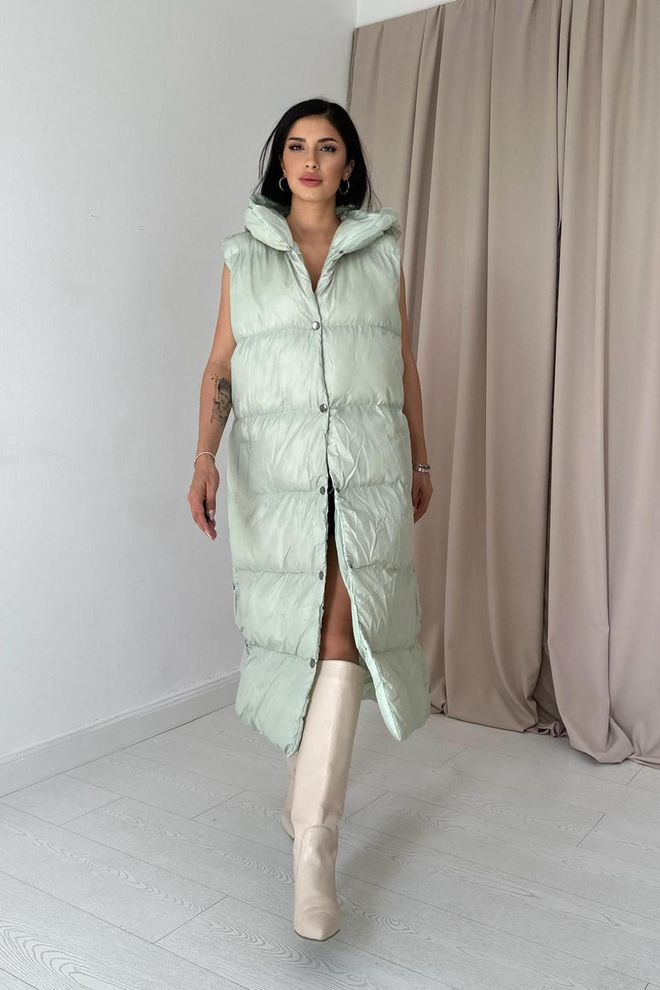 Elisa Kamizelka Puchowa Z Rozcięciem Po Bokach Miętowa Hurtowa sprzedaż odzieży Casual