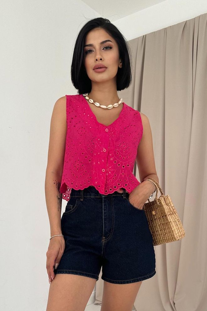 Elisa Camicetta Con Ricamo A Maniche Zero Fucsia Abbigliamento all'ingrosso Casuale