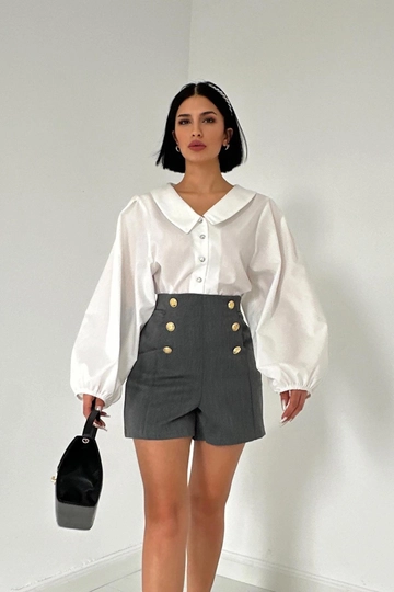A wholesale clothing model wears  Stone Collar Shirt - White
, Turkish wholesale Shirt of Elisa