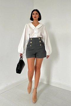 A wholesale clothing model wears els12063-stone-collar-shirt-white, Turkish wholesale Shirt of Elisa