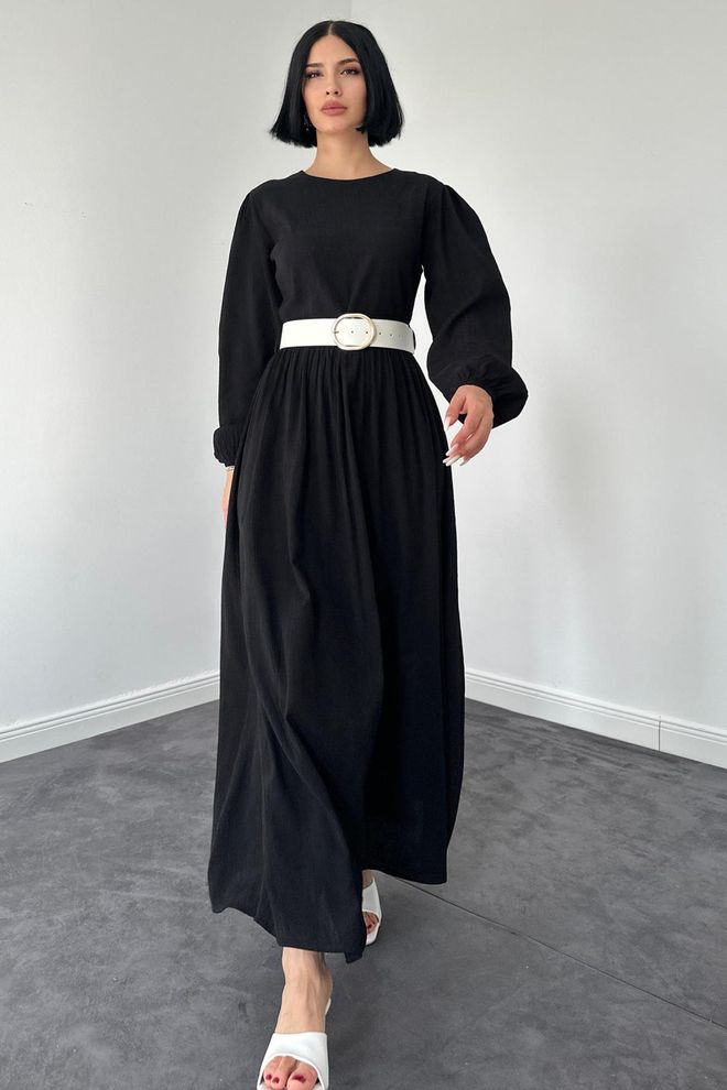 L&C Elegante Zwarte Fit And Flare Jurk Groothandel Kleding Bescheiden