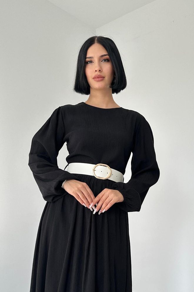 L&C فستان أسود أنيق بقصة ضيقة وموسيعة ملابس بالجملة لا يوجد قماش