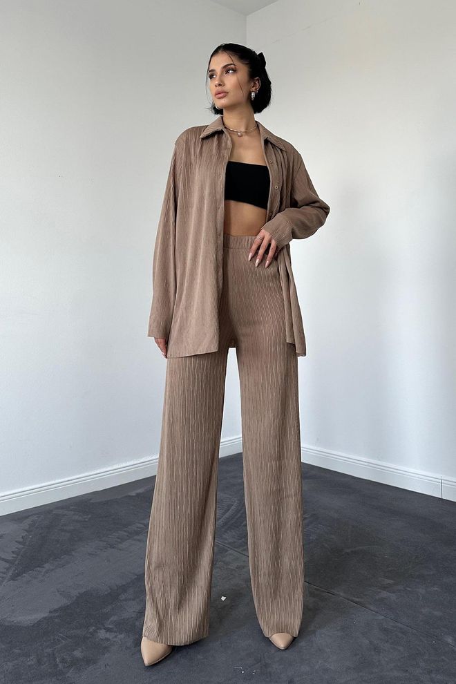 L&C Traje Marrón A Rayas Con Ajuste Oversize Ropa al por mayor Modesto