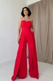A wholesale clothing model wears els12165-strapless-jumpsuit-with-slit-detail-red, Turkish wholesale  of 