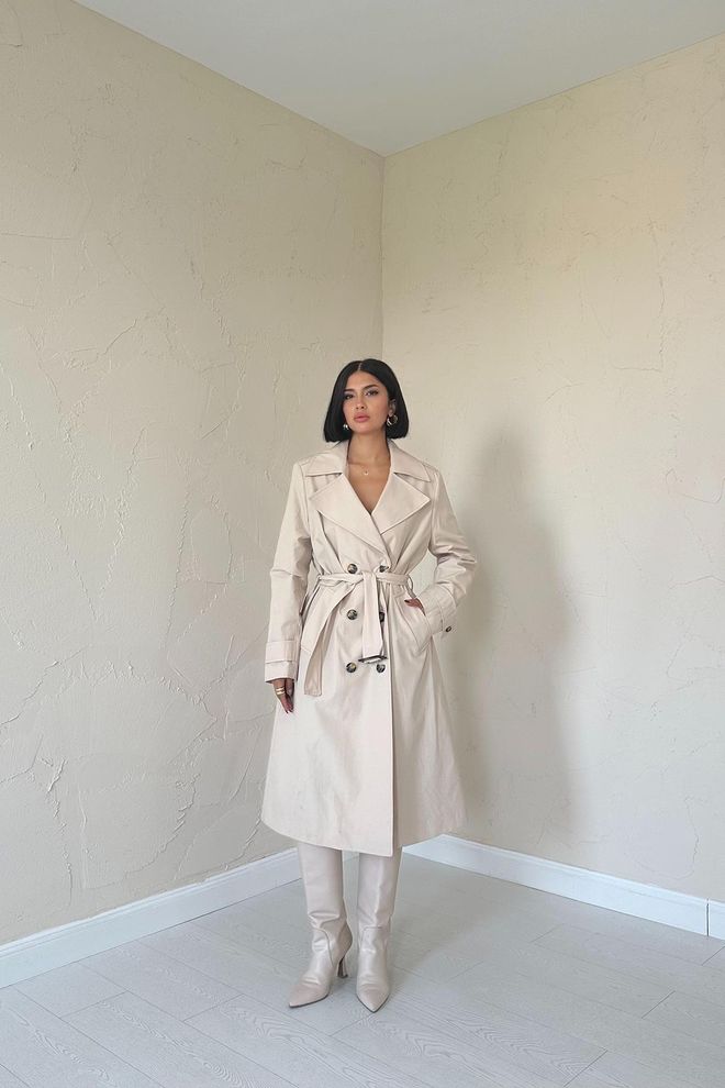 Elisa Trench Lungo Con Cintura Beige Abbigliamento all'ingrosso Casuale