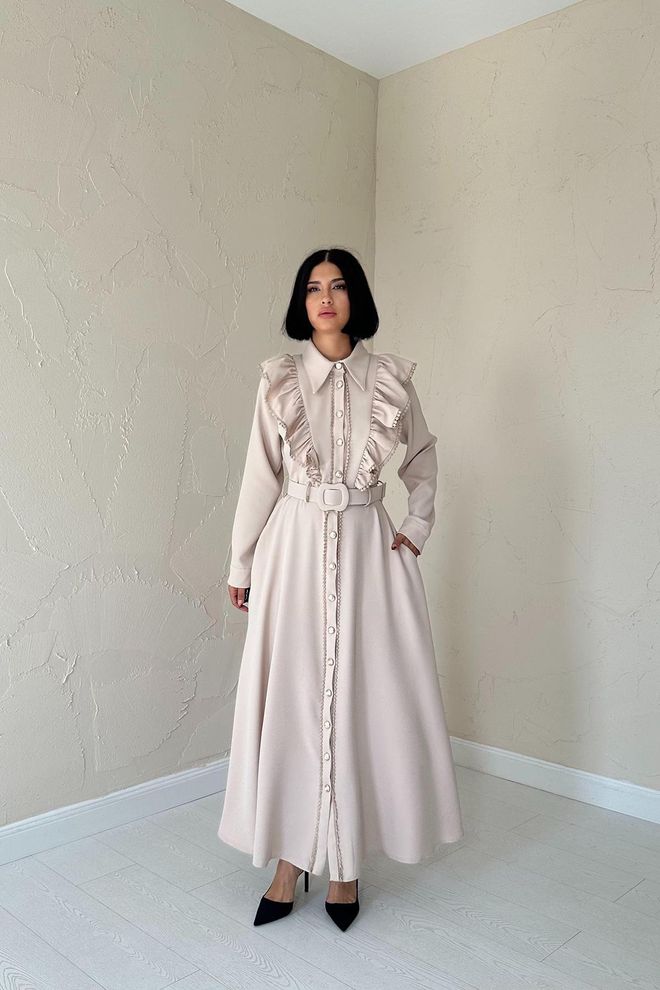 L&C Smėlio Spalvos Elegantiška Oficiali Vintažinė Marškinėlių Suknelė Didmeninė prekyba drabužiais Kokteilinė