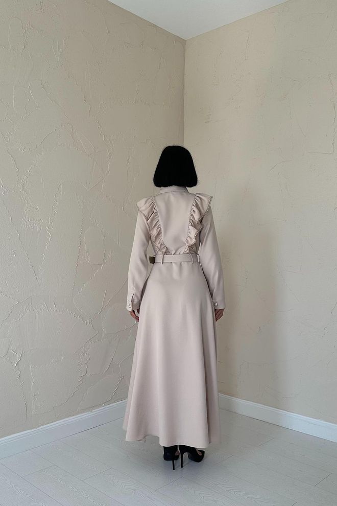 L&C Beige Elegant Formal Vintage Shirt Dress Wholesale Clothing Winter