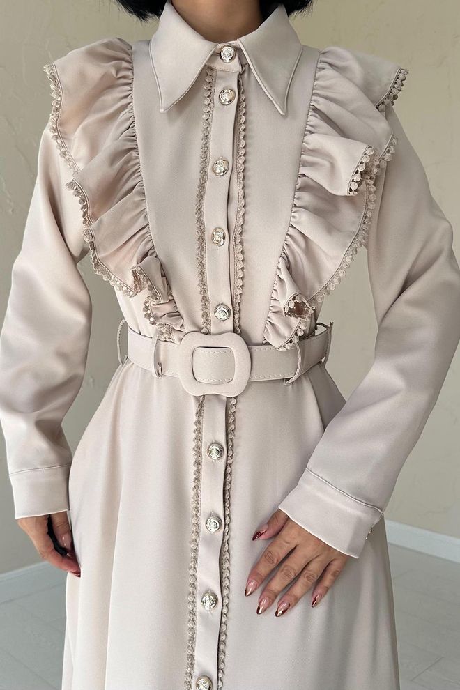 L&C Beige Elegant Formal Vintage Shirt Dress Wholesale Clothing Birthday