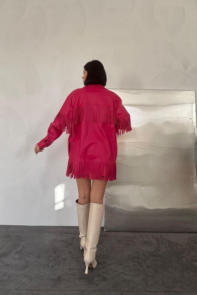L&C Fuchsia Oversized Buttoned Shirt With Notched Neck Wholesale Clothing Cocktail
