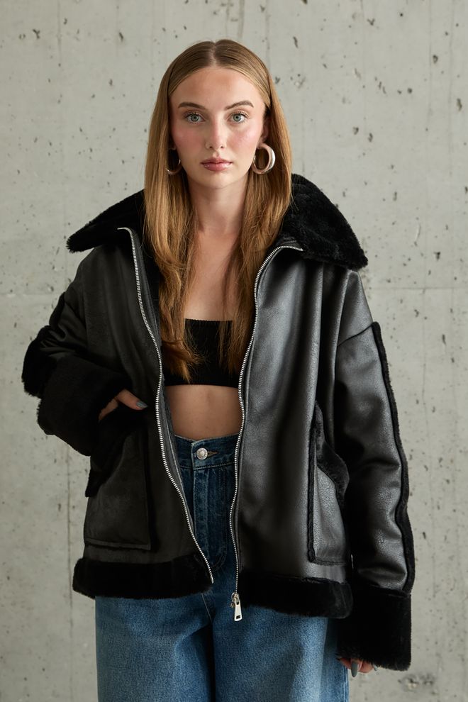 Elisa Cappotto in pelliccia Nero Abbigliamento all'ingrosso Poliestere