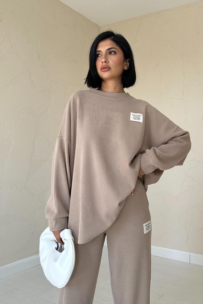 Elisa Set Classico Maglione E Pantaloni In Velluto A Coste Visone Abbigliamento all'ingrosso Modesto