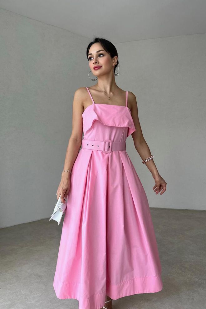 L&C Vestido Rosa Elegante De Corte Entallado Y Campana Ropa al por mayor Casual