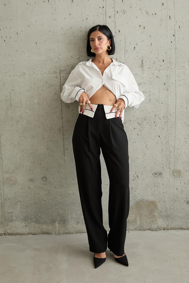 Elisa Pantaloni Guarniti Sul Davanti Neri Abbigliamento all'ingrosso Formale