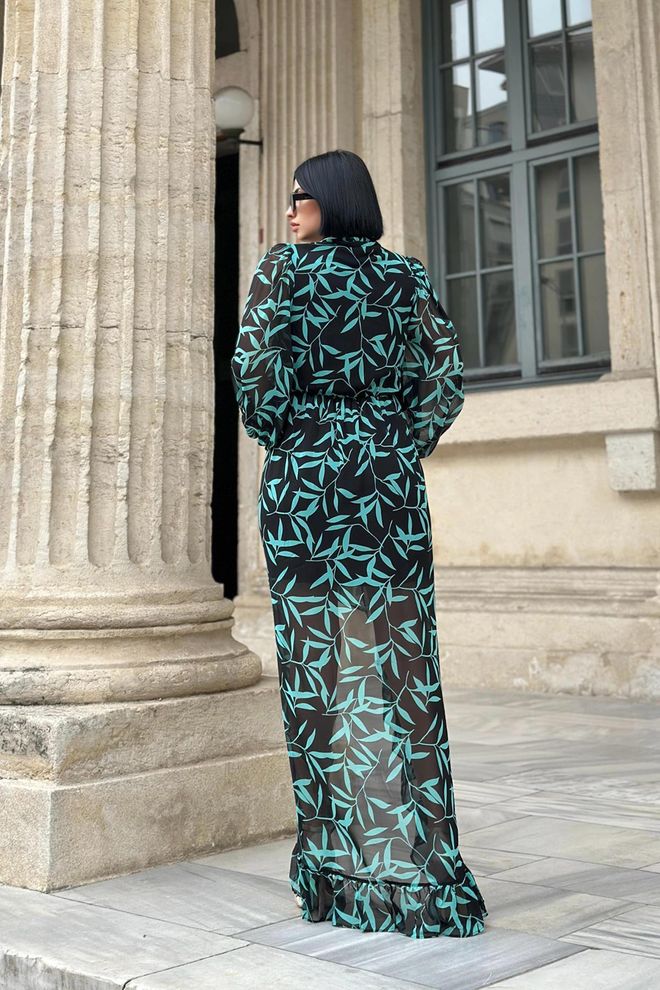 L&C فستان أسود أنيق بنمط أزهار وستايل لف ماكسي ملابس بالجملة رَسمِيّ