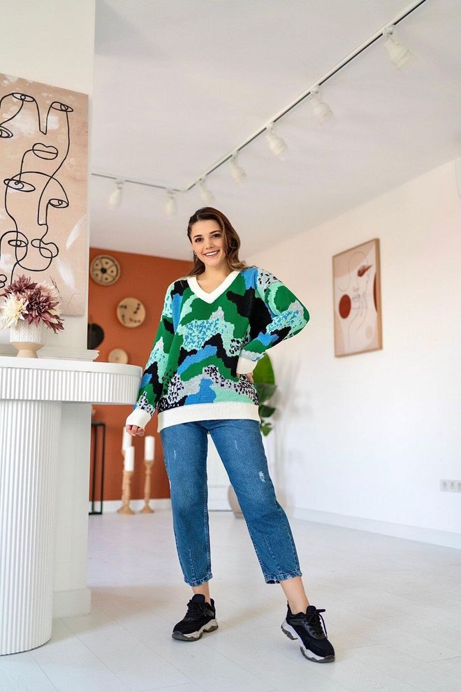 Elisa Bunter Pullover Grün Großhandelskleidung Lässig
