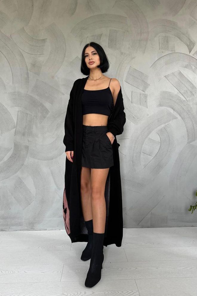 Elisa Cardigan con motivo sul retro Nero Abbigliamento all'ingrosso Casuale
