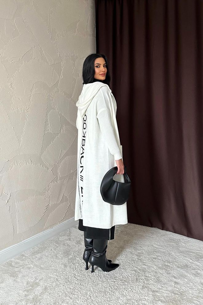 L&C White Cardigan With Hooded Neck And Patch Pocket Wholesale Clothing Streetwear