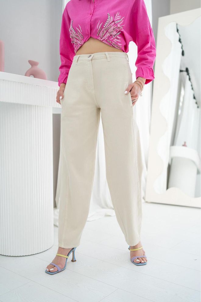 Elisa Pantaloni a vita alta Beige Abbigliamento all'ingrosso Casuale