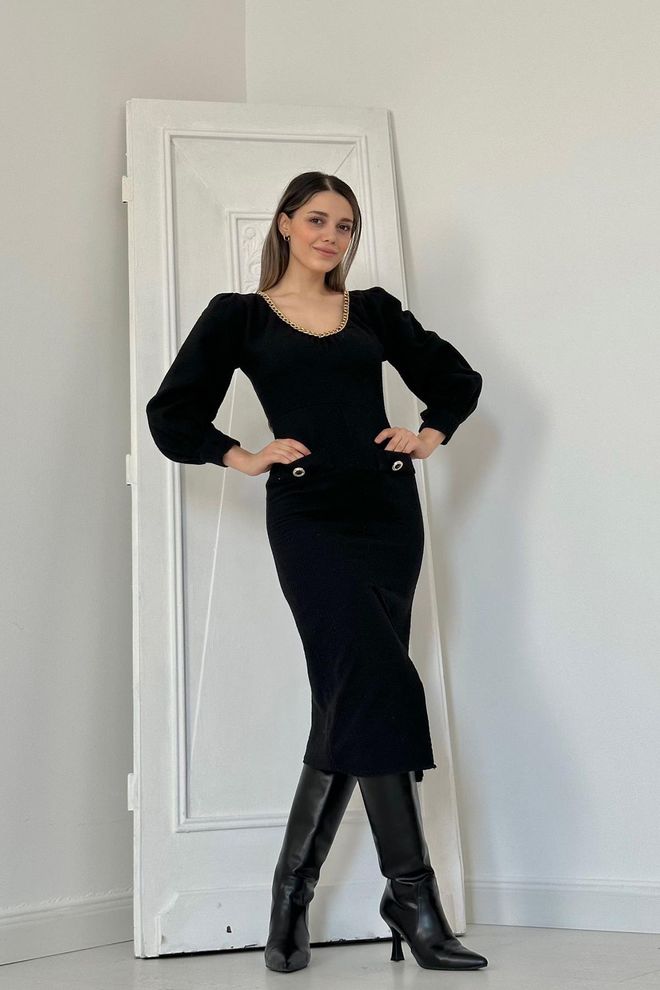 Elisa Kleid Mit Weitem Ausschnitt – Schwarz Großhandelskleidung Formal
