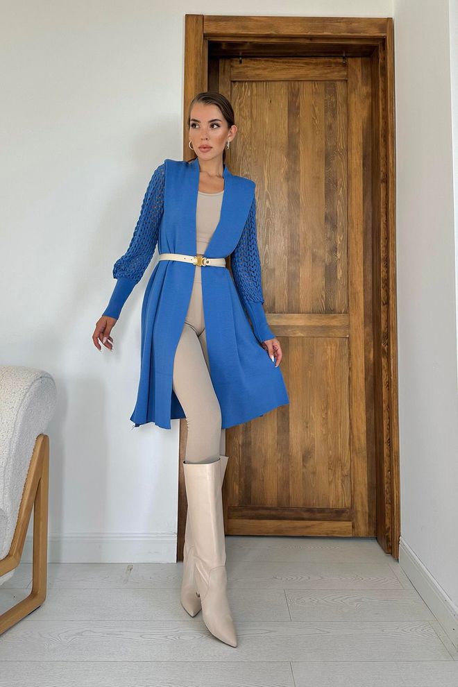 Elisa Cardigan lavorato a maglia con maniche intrecciate Blu Abbigliamento all'ingrosso Casuale