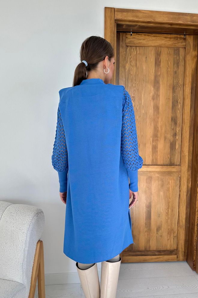 L&C Elegancki Niebieski Kardigan Z Szalowym Kołnierzem Hurtowa sprzedaż odzieży Elegancki